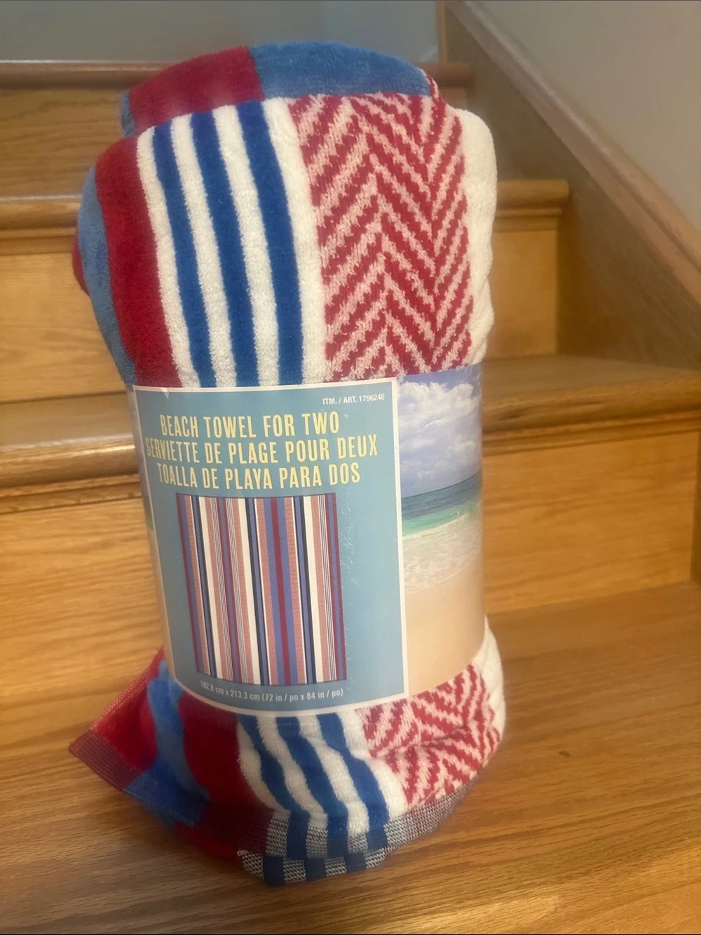 Cotton Beach Towel for Two - Striped Red, Blue & White